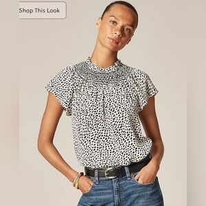 J Crew Elegant Black and White Spot Print Women's Top